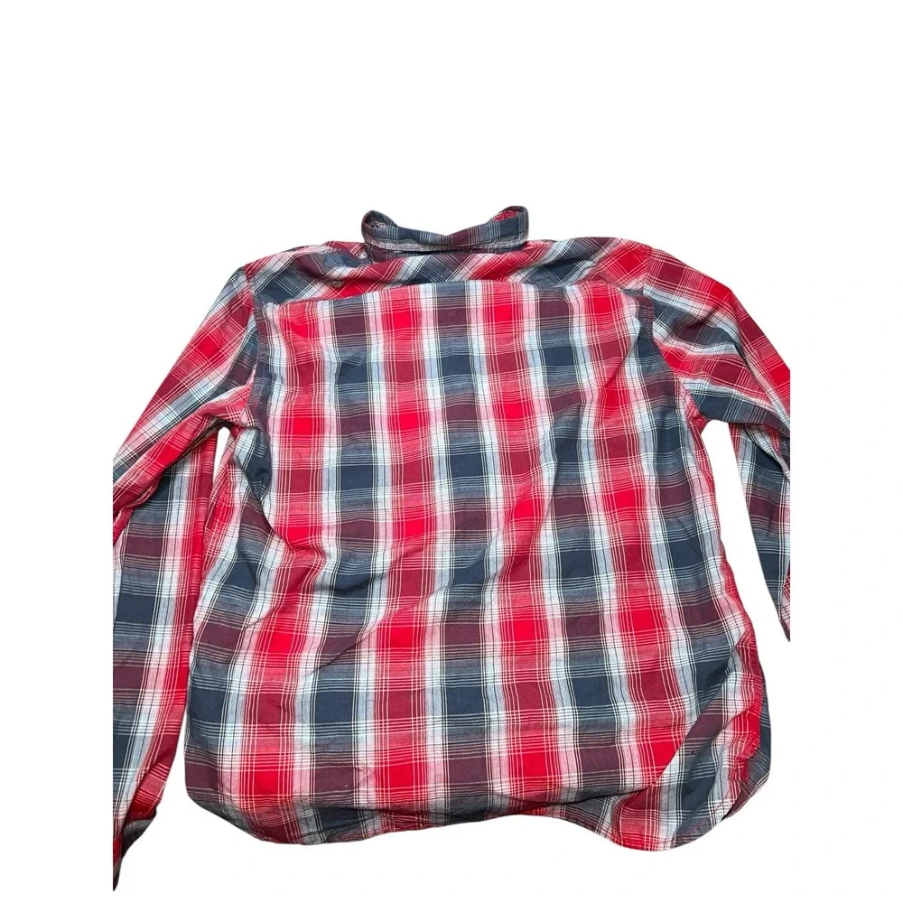 Levi modern‎ men's button-down shirt pearl snap plaid Size Large Red And Black
